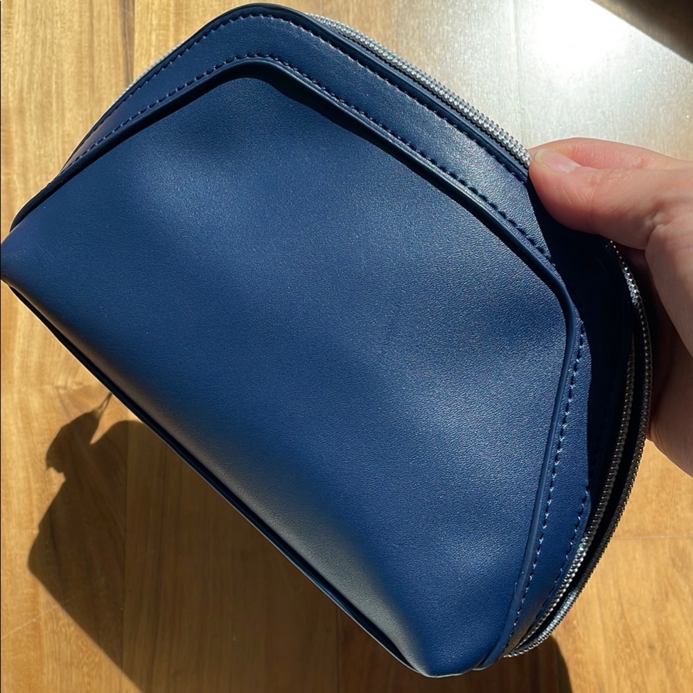 blue Cosmetic bag blue toiletries pouch vegan leather